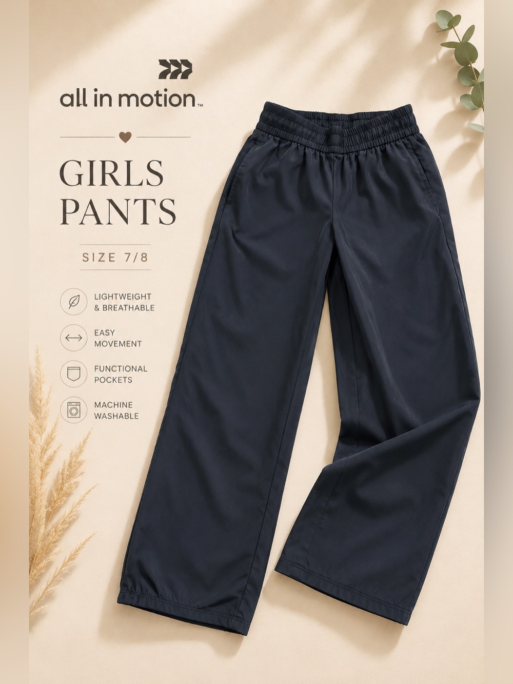 all in motion Black Wide Leg Casual Kids Pants